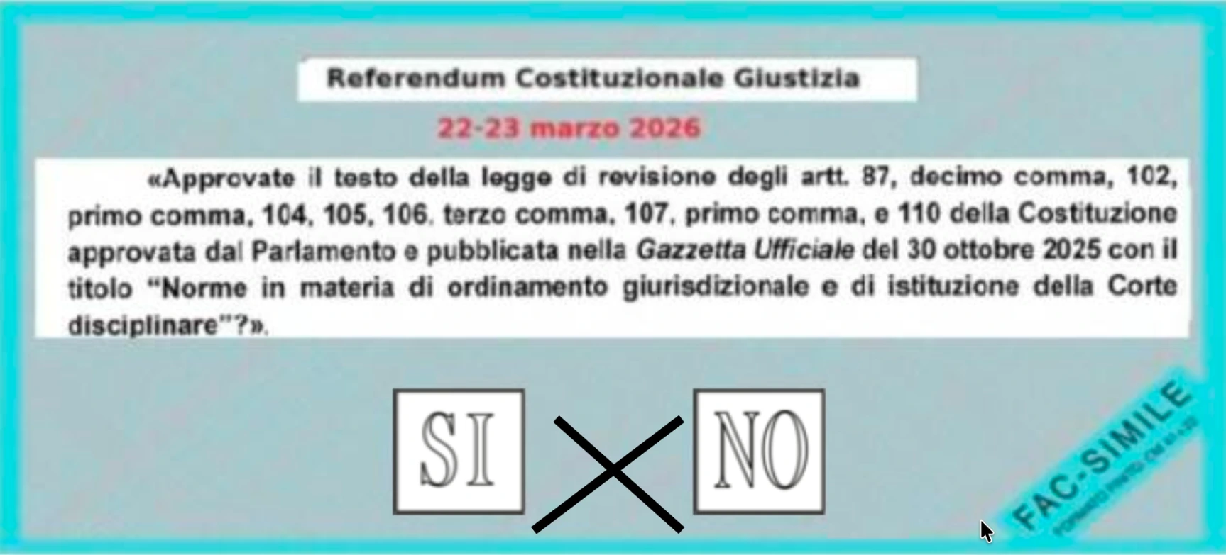 facsimile scheda voto nullo - caso 2 - corce apposta in mezzo alle due scelte