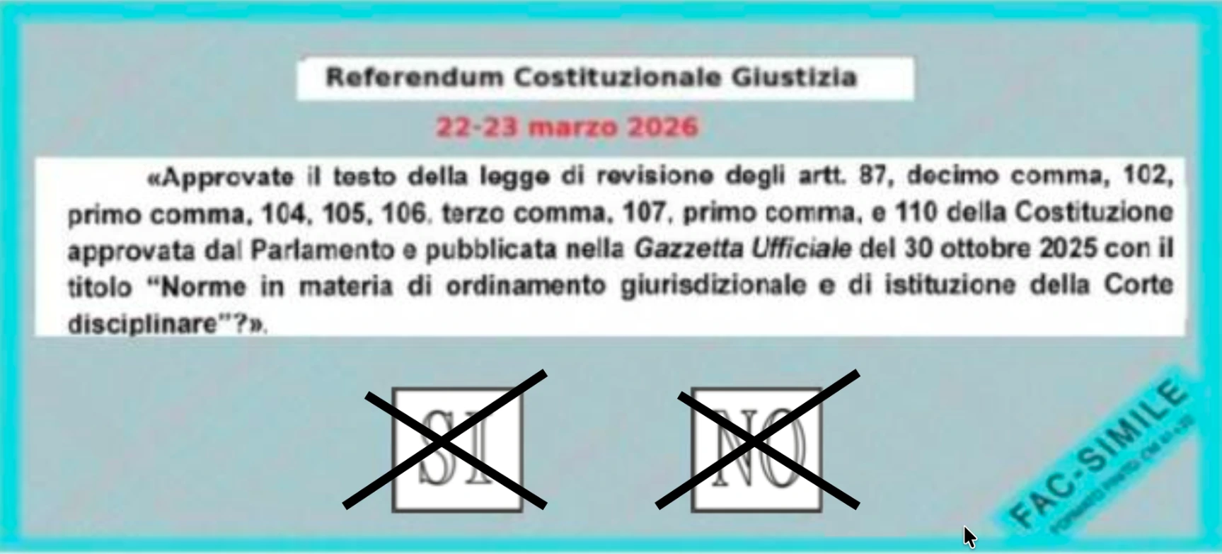 facsimile scheda voto nullo - caso 1 - entrambe le scelte selezionate